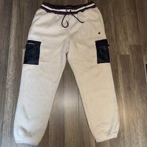 Champion Sherpa Fleece Jogger Pants XL White Cargo Pocket Cozy Athleisure